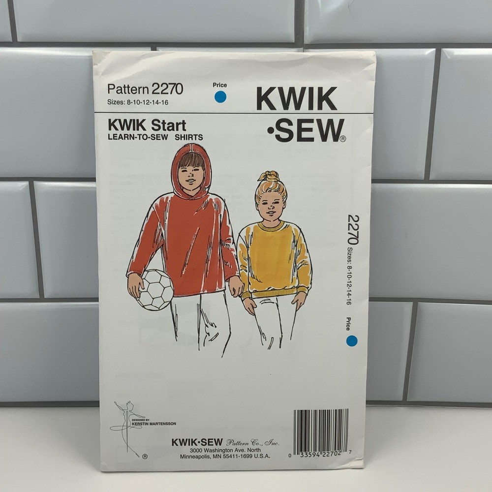Kwik Sew 2270 Kids Learn to Sew Shirts Hooded Sweatshirt Pattern Size 8-16 1993‎